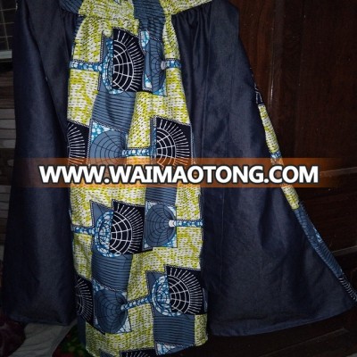 DENIM DASHIKI SKIRTS/LONG DENIM/MIXTURE OF AFRICAN DENIM SKIRTS/WOMEN WEAR/LATEST TREND GIRLS WEAR/LATESTS DESIGNS